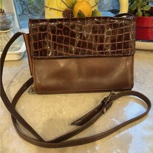 TUSK Black Brown Croc Leather Crossbody Shoulder Clutch Bag Purse 8x6x1.5-2.5